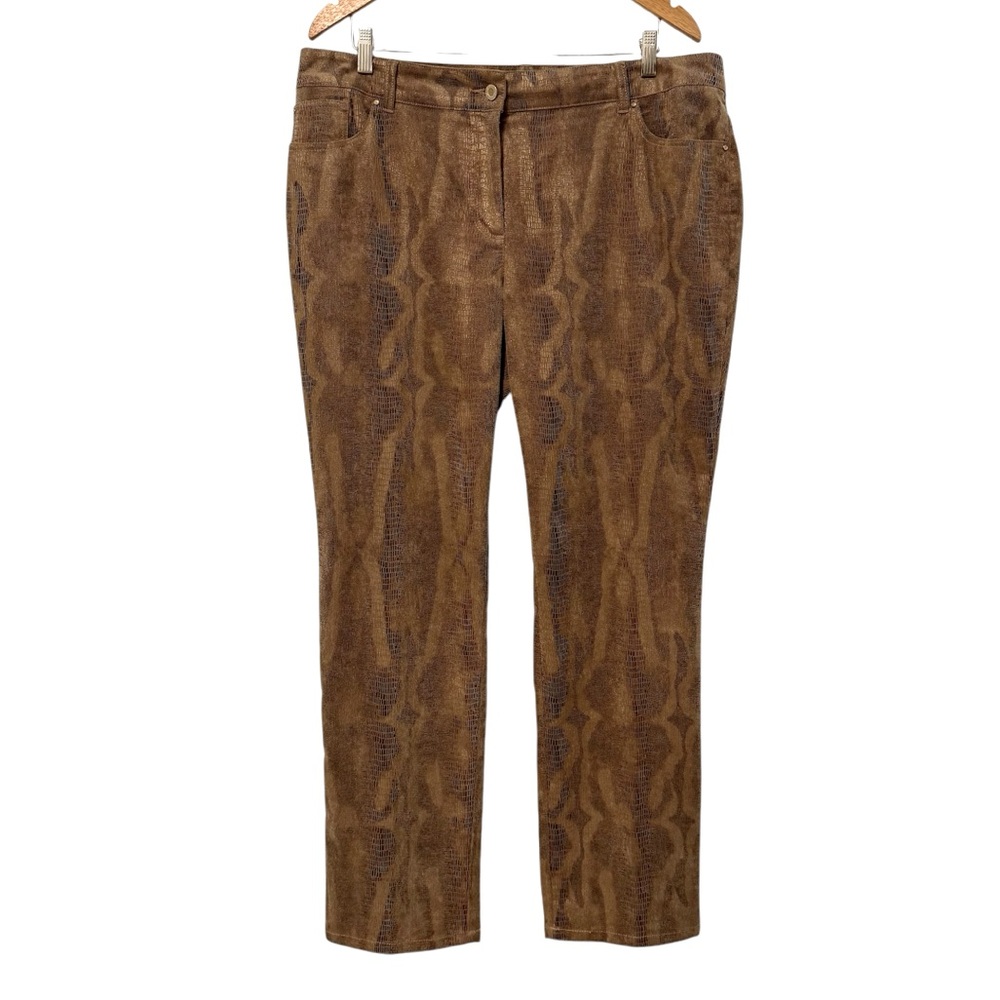 Chicos So Slimming Snakeskin Print Pants Brown Bronze Metallic Gold‎ Size 16 XL